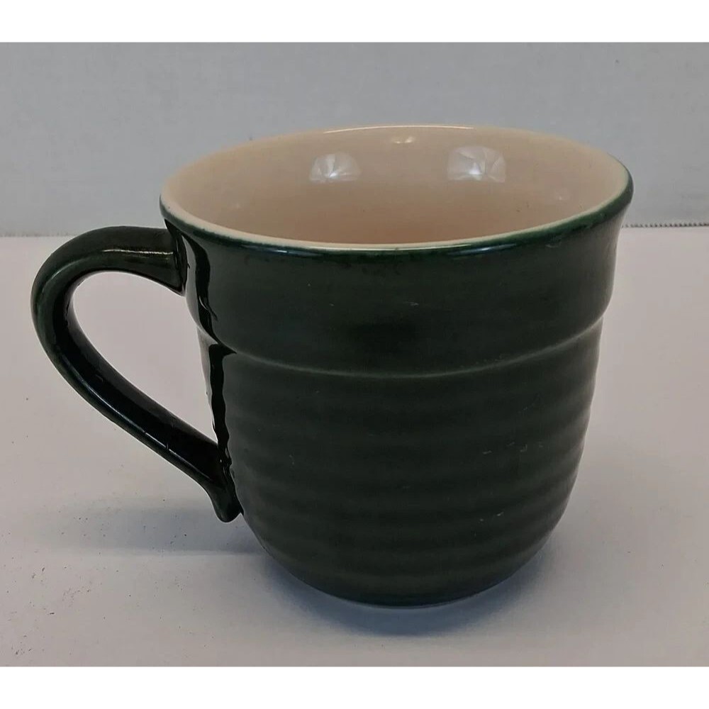 Vintage Emile Henry France Green Ribbed Ceramic Coffee Mug 12 oz French Pottery